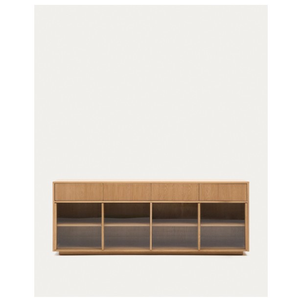 Aparador Helvine 4 puertas y 4 cajones chapa de roble y cristal templado 200x80cm FSC 100% - Kave Home