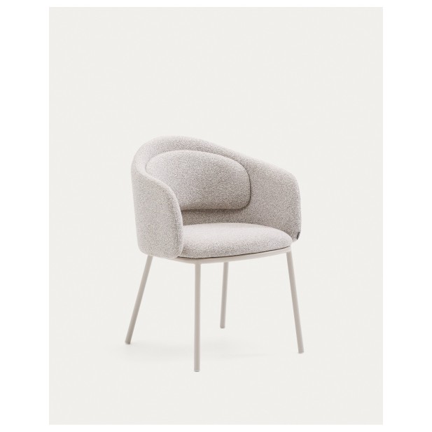 Silla Idaira de chenilla gruesa beige y patas de acero con acabado beige FSC Mix Credit - Kave Home