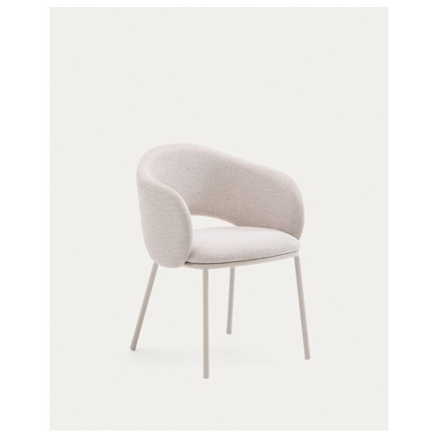 Silla Maina de chenilla beige y patas de acero con acabado beige FSC Mix Credit - Kave Home
