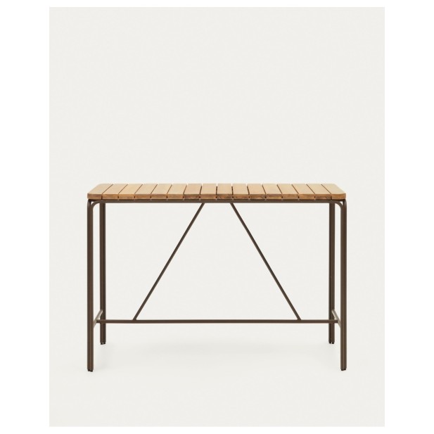 Mesa alta exterior Salguer madera maciza acacia y acero marrón 140 x 70 cm FSC 100% - Kave Home