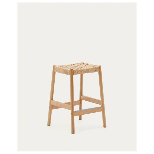 Taburete Yalia de madera maciza de roble con acabado natural y cuerda altura 65 cm FSC100% - Kave Home