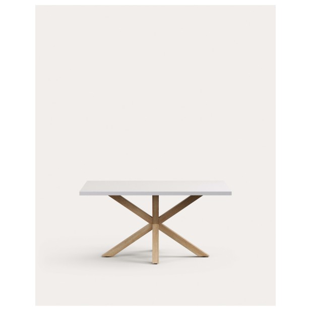 Mesa Argo de melamina con acabado blanco y patas de acero con efecto madera 160 x 100 cm - Kave Home