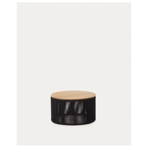 Mesa de centro Dandara de acero, cuerda negro y madera maciza de acacia Ø70 cm FSC 100% - Kave Home