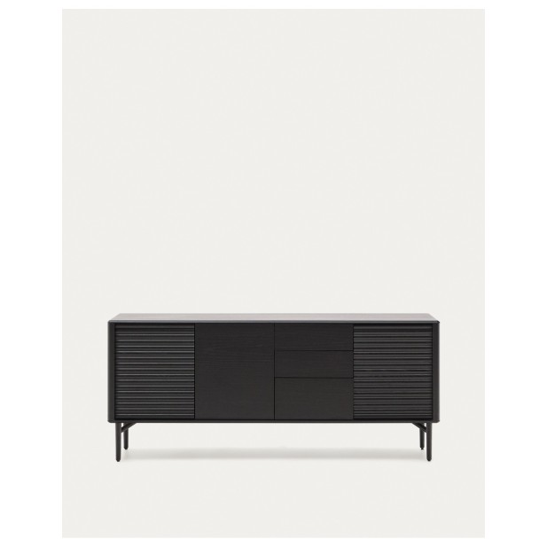 Aparador Lenon 3 puertas y 3 cajones madera maciza y chapa roble negro 200x86cm FSC Mix Credit - Kave Home