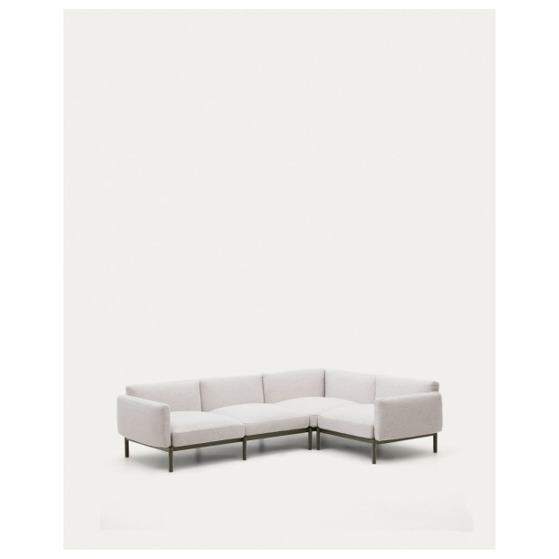 Sofá modular rinconero exterior Sorells 5 plazas tapizado beige aluminio verde 276x191,5cm - Kave Home