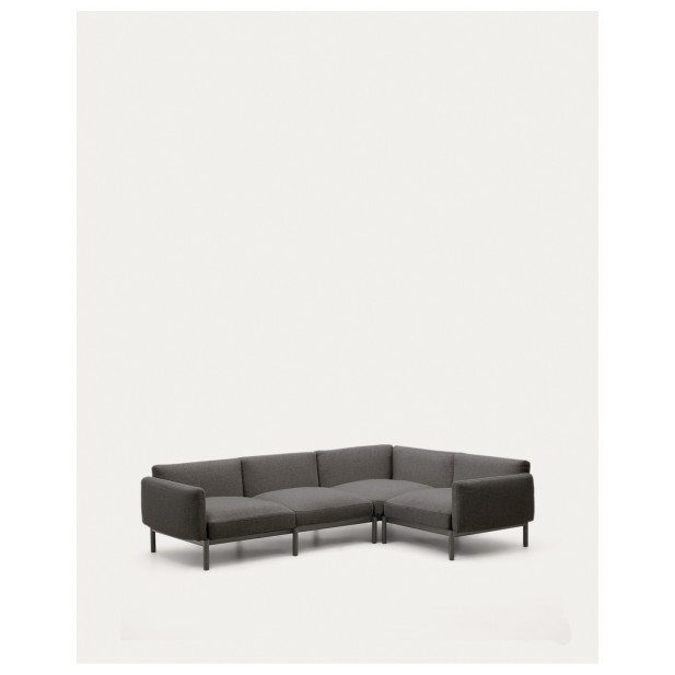 Sofá modular rinconero exterior Sorells 5 plazas tapizado gris y aluminio gris 276x191,5cm - Kave Home