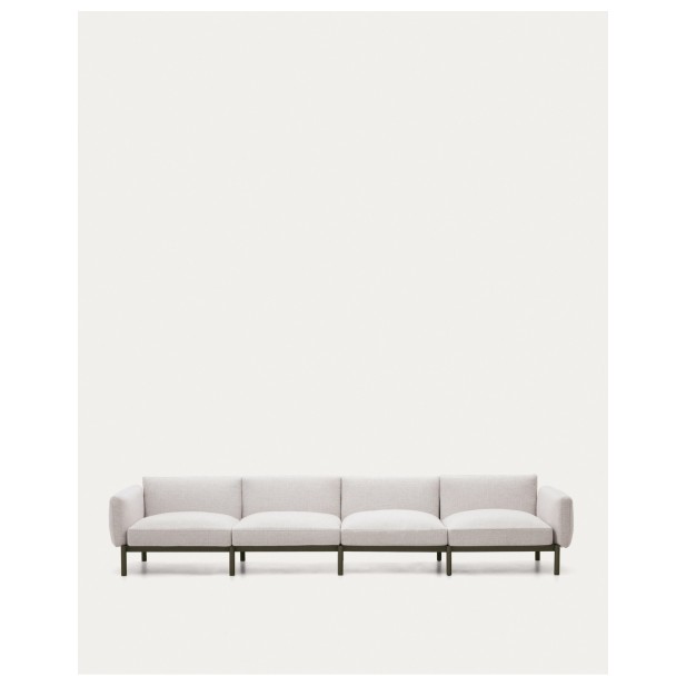 Sofá modular de exterior Sorells 4 plazas con tapizado beige y aluminio verde 370 cm - Kave Home