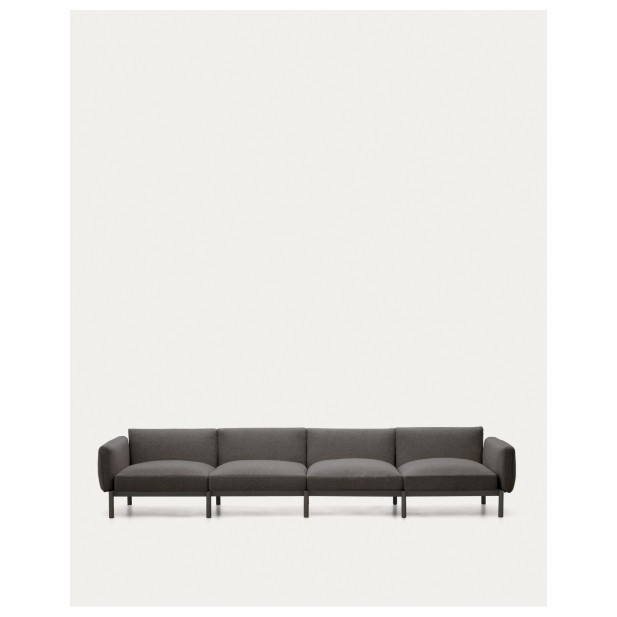 Sofá modular de exterior Sorells 4 plazas con tapizado gris y aluminio gris 370 cm - Kave Home