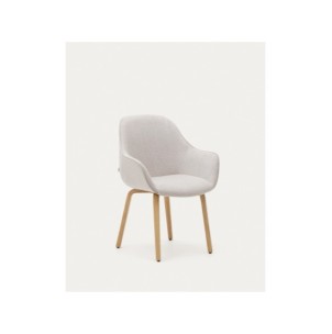 Silla Aleli de chenilla beige y patas de madera maciza de...