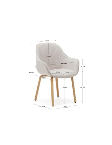 Silla Aleli de chenilla beige y patas de madera maciza de fresno con acabado natural - Kave Home