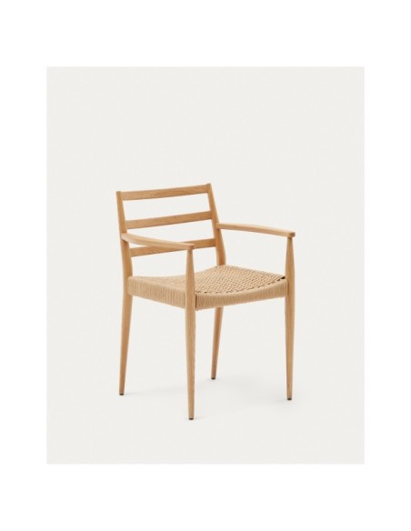 Silla Analy reposabrazos madera maciza de roble acabado natural asiento cuerda FSC 100% - Kave Home