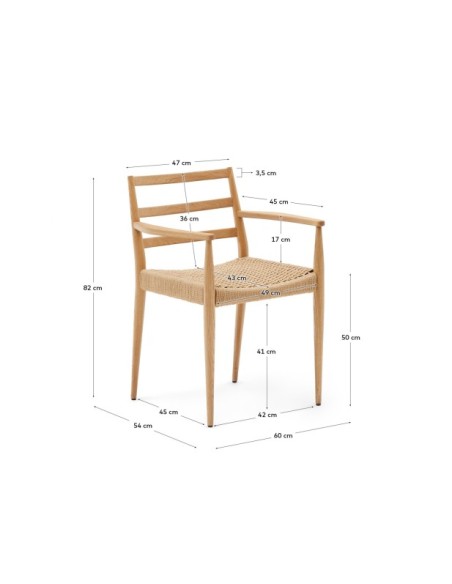 Silla Analy reposabrazos madera maciza de roble acabado natural asiento cuerda FSC 100% - Kave Home