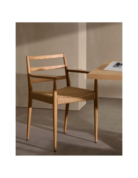 Silla Analy reposabrazos madera maciza de roble acabado natural asiento cuerda FSC 100% - Kave Home