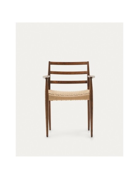 Silla Analy con reposabrazos madera maciza de roble acabado nogal asiento cuerda FSC 100% - Kave Home