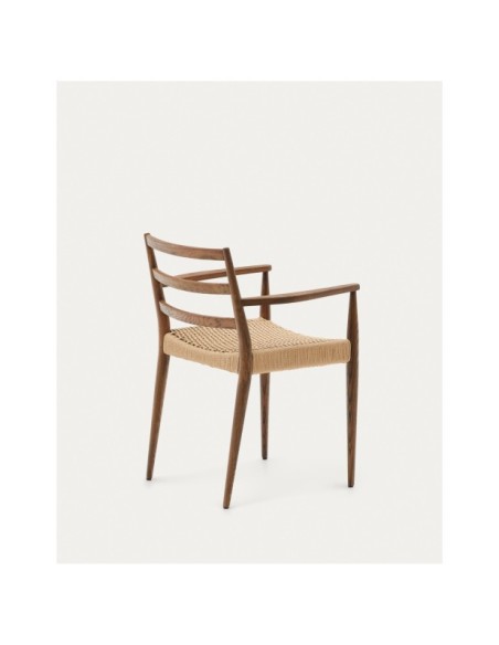 Silla Analy con reposabrazos madera maciza de roble acabado nogal asiento cuerda FSC 100% - Kave Home