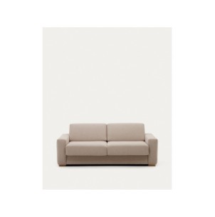 Sofá cama Anley 3 plazas beige y patas de madera maciza...