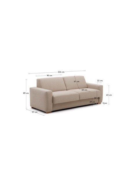 Sofá cama Anley 3 plazas beige y patas de madera maciza de haya 224 cm FSC Mix Credit - Kave Home