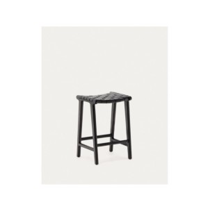 Taburete Calixta de piel y madera maciza de caoba con...