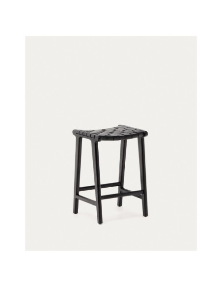 Taburete Calixta de piel y madera maciza de caoba con acabado negro altura 67 cm - Kave Home