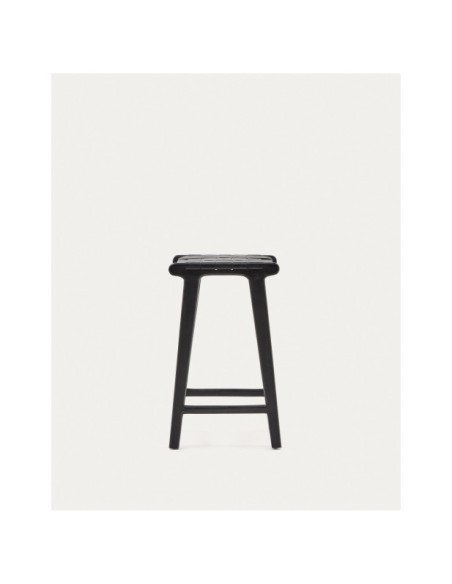 Taburete Calixta de piel y madera maciza de caoba con acabado negro altura 67 cm - Kave Home
