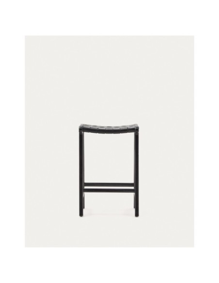 Taburete Calixta de piel y madera maciza de caoba con acabado negro altura 67 cm - Kave Home
