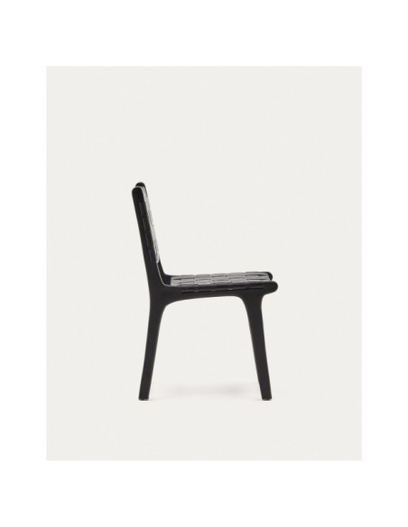 Silla Calixta de piel y madera maciza de caoba con acabado negro - Kave Home