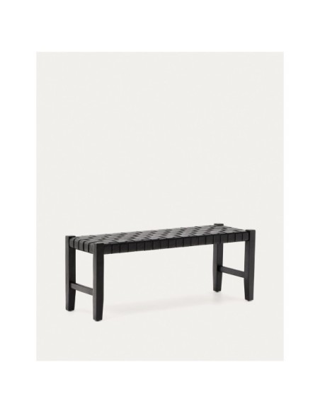 Banco Calixta de piel y madera maciza de caoba con acabado negro 120 cm - Kave Home