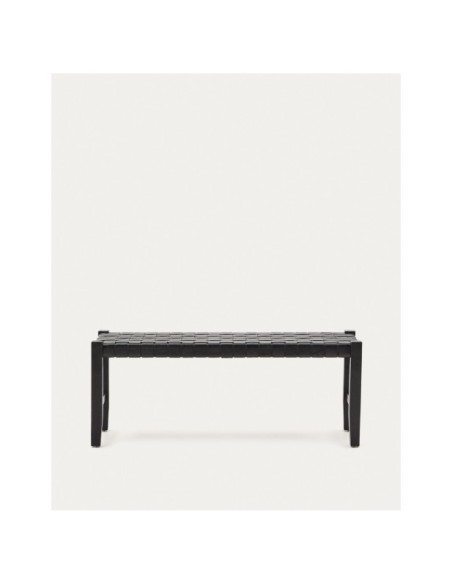 Banco Calixta de piel y madera maciza de caoba con acabado negro 120 cm - Kave Home