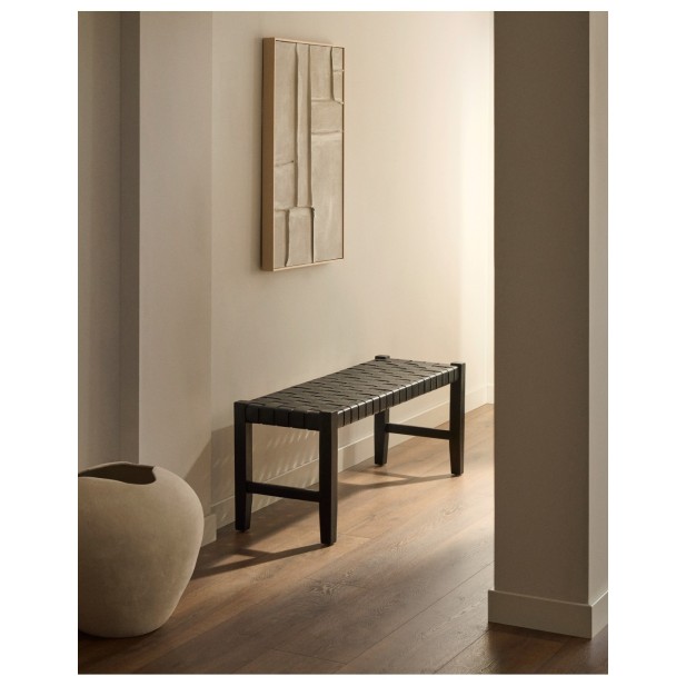 Banco Calixta de piel y madera maciza...