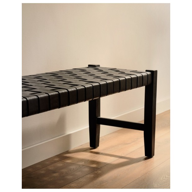 Banco Calixta de piel y madera maciza...