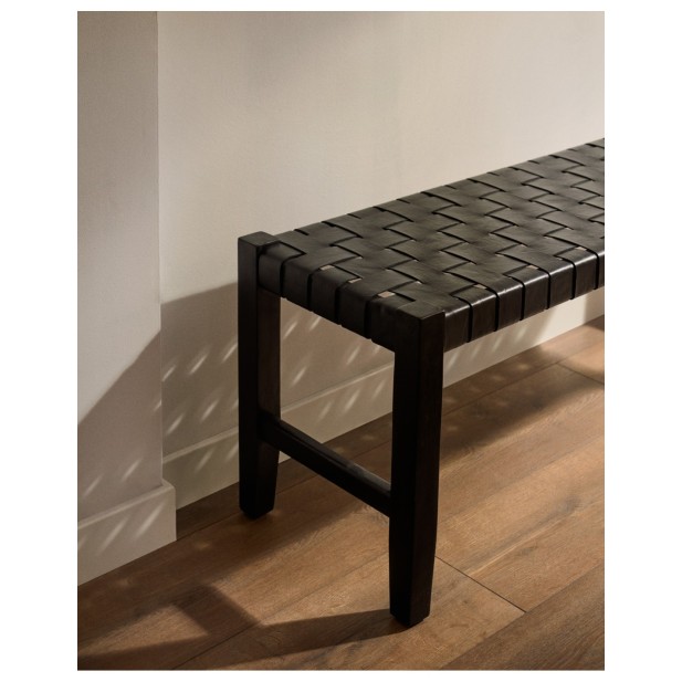 Banco Calixta de piel y madera maciza...