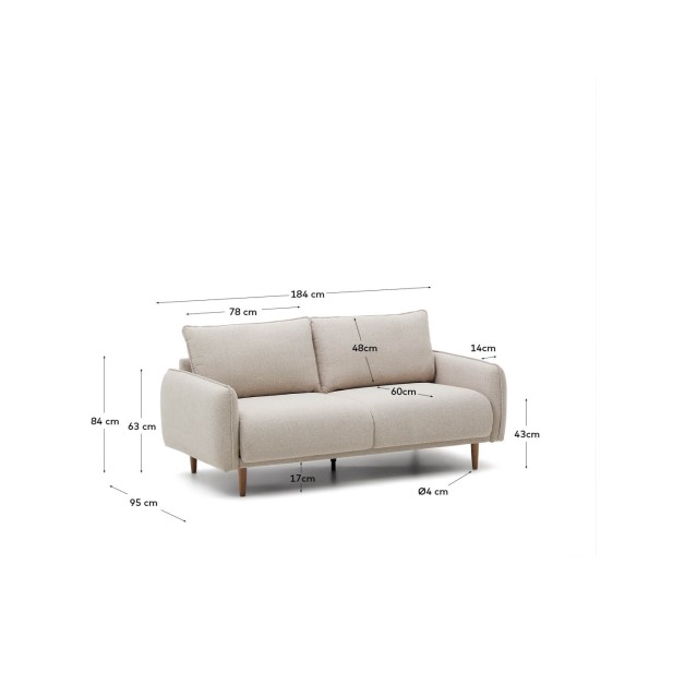 Sofá Carlota 2 plazas beige 184 cm...