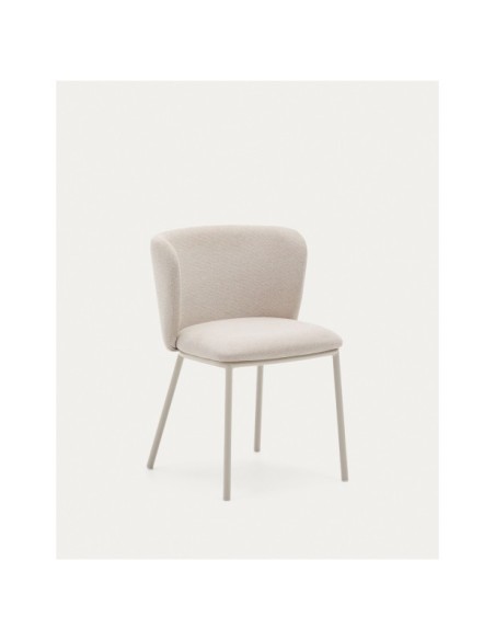 Silla Ciselia de chenilla beige y acero beige FSC Mix Credit - Kave Home