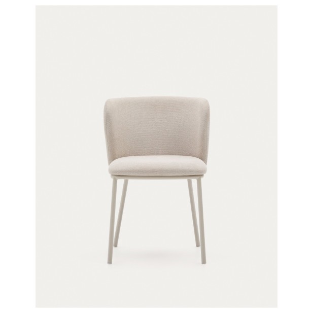 Silla Ciselia de chenilla beige y...