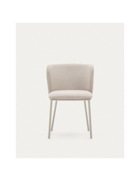 Silla Ciselia de chenilla beige y acero beige FSC Mix Credit - Kave Home