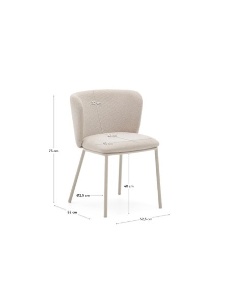 Silla Ciselia de chenilla beige y acero beige FSC Mix Credit - Kave Home