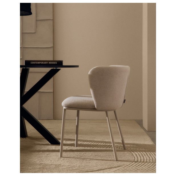 Silla Ciselia de chenilla beige y...