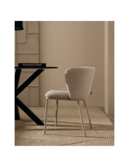 Silla Ciselia de chenilla beige y acero beige FSC Mix Credit - Kave Home