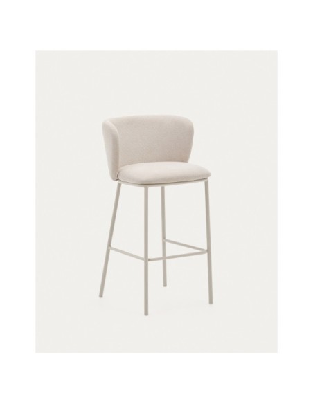 Taburete Ciselia de chenilla beige y acero beige altura 75 cm FSC Mix Credit - Kave Home