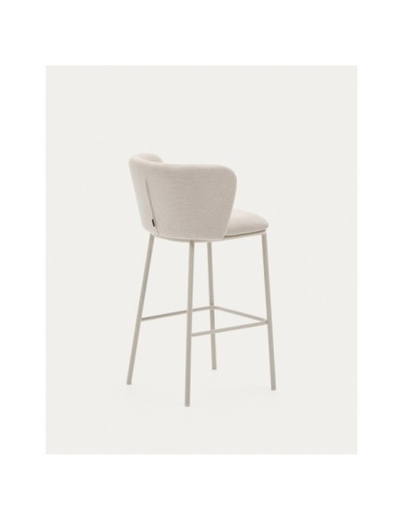 Taburete Ciselia de chenilla beige y acero beige altura 75 cm FSC Mix Credit - Kave Home