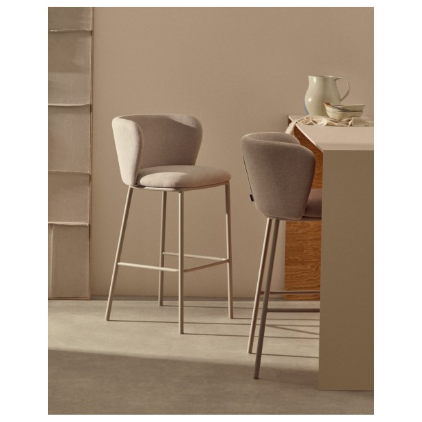 Taburete Ciselia de chenilla beige y...