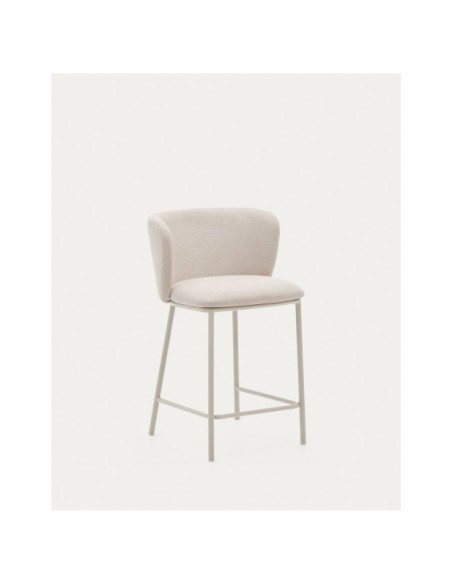 Taburete Ciselia de chenilla beige y acero beige altura 65 cm FSC Mix Credit - Kave Home