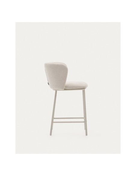 Taburete Ciselia de chenilla beige y acero beige altura 65 cm FSC Mix Credit - Kave Home