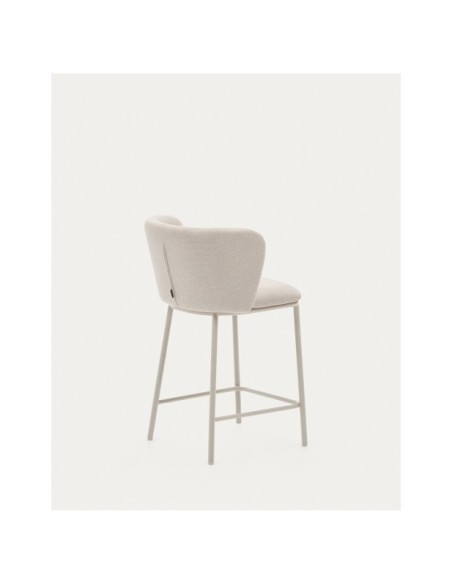 Taburete Ciselia de chenilla beige y acero beige altura 65 cm FSC Mix Credit - Kave Home