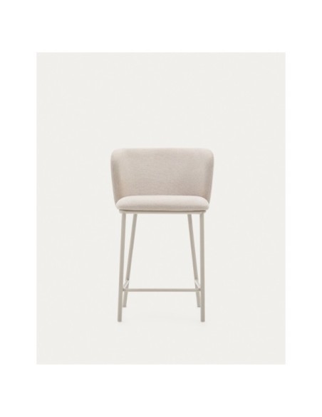 Taburete Ciselia de chenilla beige y acero beige altura 65 cm FSC Mix Credit - Kave Home