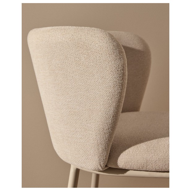 Taburete Ciselia de chenilla beige y...