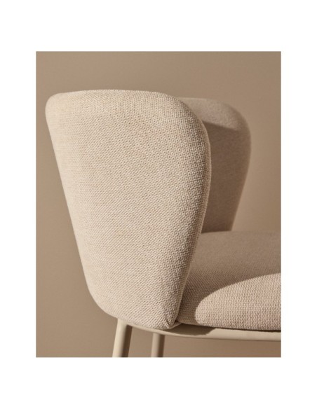 Taburete Ciselia de chenilla beige y acero beige altura 65 cm FSC Mix Credit - Kave Home