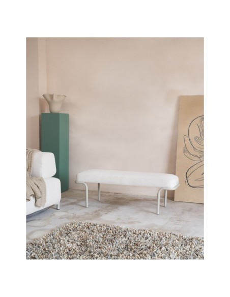 Banco Compo de chenilla beige y estructura de metal beige 130 cm - Kave Home