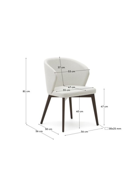 Silla Darice de chenilla beige y madera maciza de haya con acabado nogal FSC 100% - Kave Home