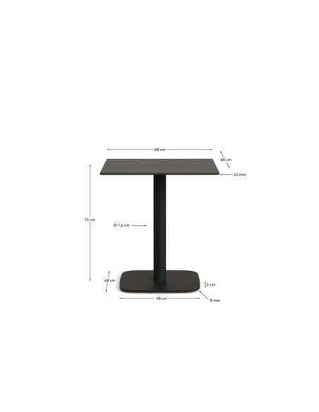 Mesa de exterior Dina negro con pie de metal con acabado pintado negro 68 x 68 x 70 cm - Kave Home